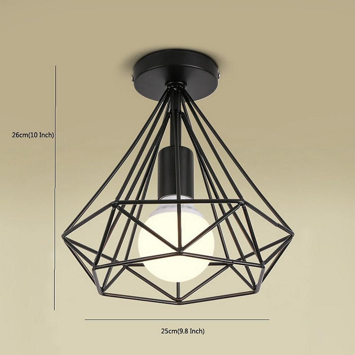 1-Light Mini Metal Geometric Caged LED Retro Flush Mount Lighting Ceiling Lights
