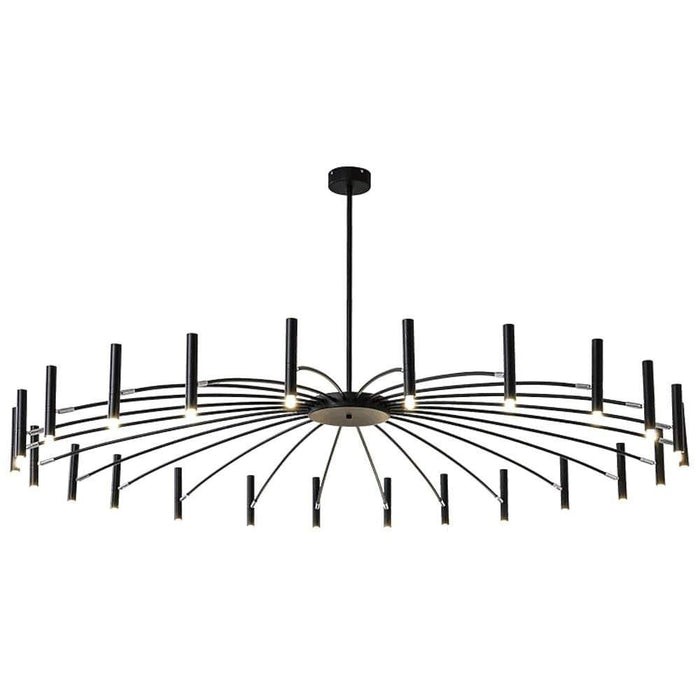 Modern 24-light Streamlined Round Chandelier - 24 LED Bulbs. 63'' Dia. Adjustable Height. Black Finish
