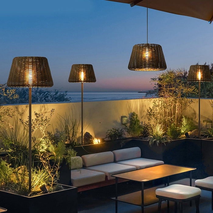 Rattan Craft Waterproof LED Outdoor Landscape Decorative Lighting Chandelier Table Lamp