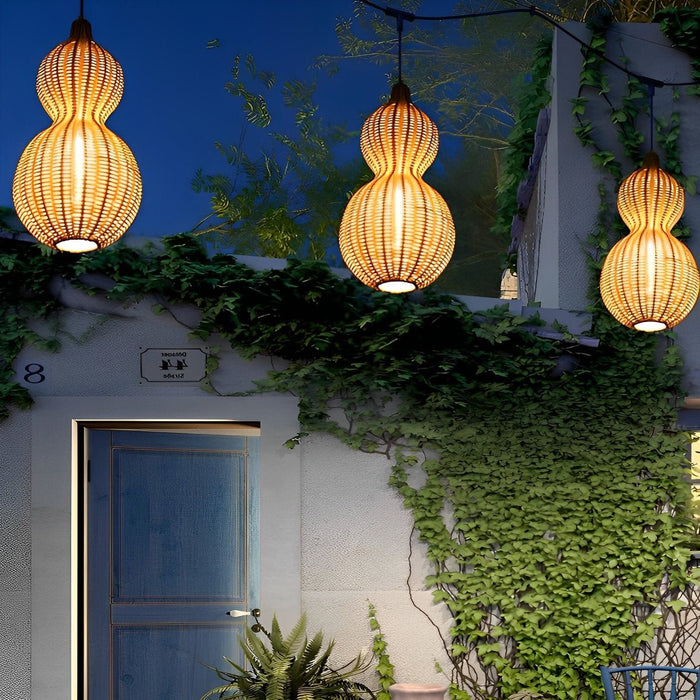 Rattan Gourd Outdoor String Lights - Weatherproof Hanging Solar-Powered LED Patio Lamps for Garden, Backyard, and Porch Decor