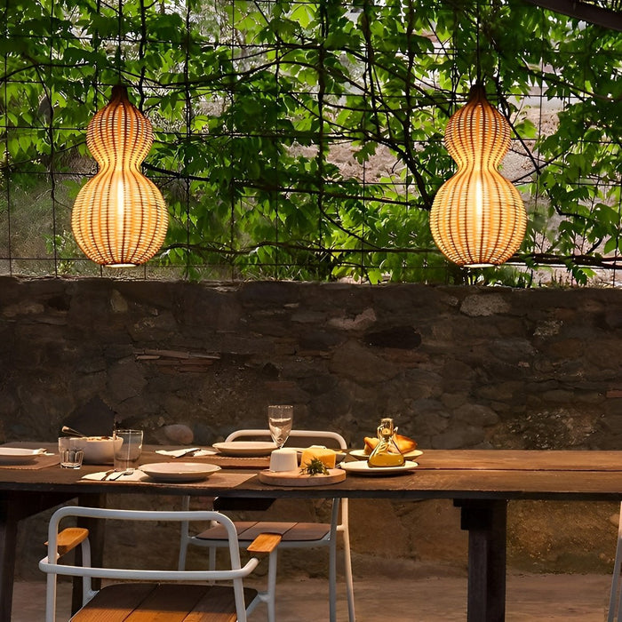 Rattan Gourd Outdoor String Lights - Weatherproof Hanging Solar-Powered LED Patio Lamps for Garden, Backyard, and Porch Decor