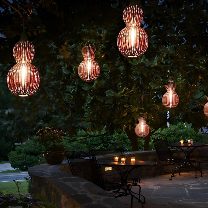 Rattan Gourd Outdoor String Lights - Weatherproof Hanging Solar-Powered LED Patio Lamps for Garden, Backyard, and Porch Decor