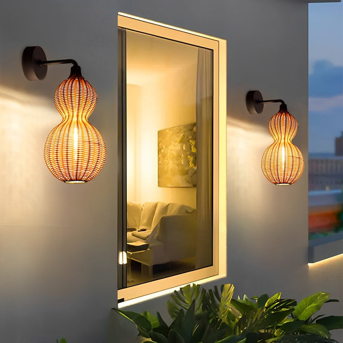 Rattan Gourd Outdoor String Lights - Weatherproof Hanging Solar-Powered LED Patio Lamps for Garden, Backyard, and Porch Decor