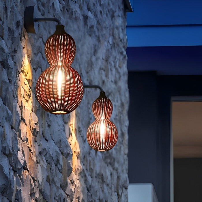 Rattan Gourd Outdoor String Lights - Weatherproof Hanging Solar-Powered LED Patio Lamps for Garden, Backyard, and Porch Decor