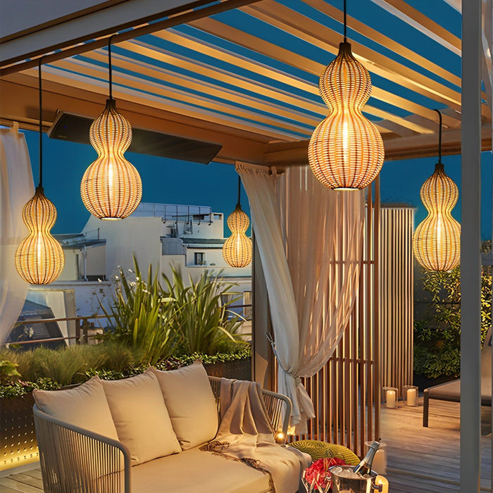 Rattan Gourd Outdoor String Lights - Weatherproof Hanging Solar-Powered LED Patio Lamps for Garden, Backyard, and Porch Decor