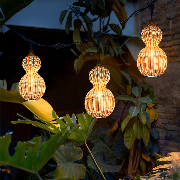 Rattan Gourd Outdoor String Lights - Weatherproof Hanging Solar-Powered LED Patio Lamps for Garden, Backyard, and Porch Decor