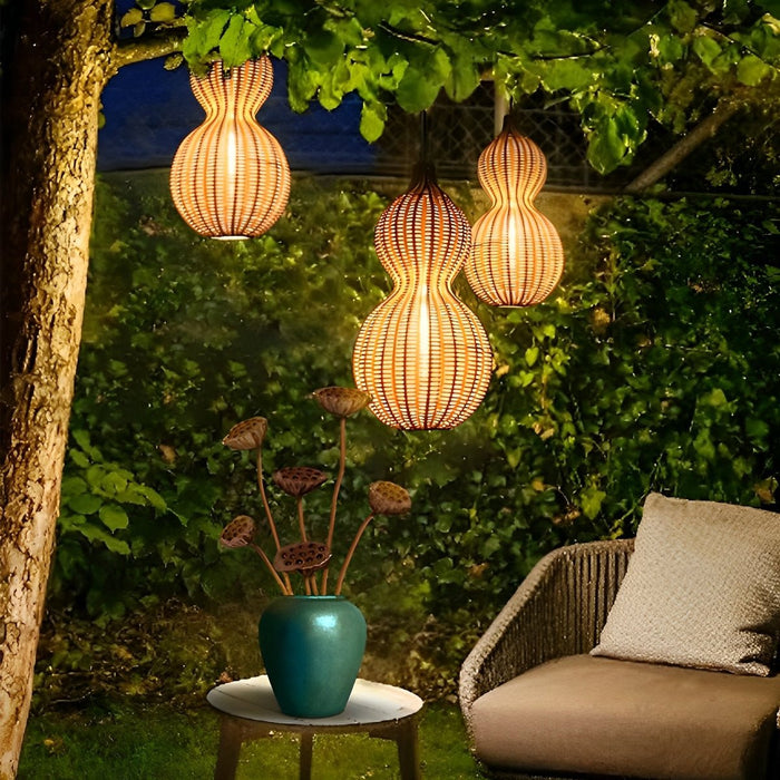 Rattan Gourd Outdoor String Lights - Weatherproof Hanging Solar-Powered LED Patio Lamps for Garden, Backyard, and Porch Decor