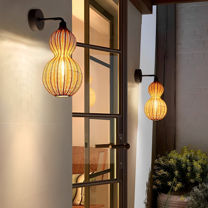 Rattan Gourd Outdoor String Lights - Weatherproof Hanging Solar-Powered LED Patio Lamps for Garden, Backyard, and Porch Decor