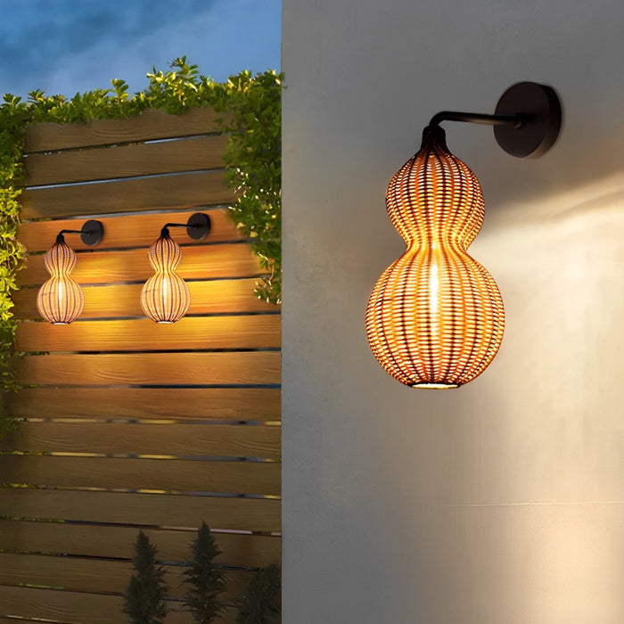 Rattan Gourd Outdoor String Lights - Weatherproof Hanging Solar-Powered LED Patio Lamps for Garden, Backyard, and Porch Decor