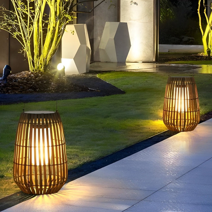 Rattan Hanging Lantern Shaped LED Light - Waterproof Outdoor Lamp, Solar / Hardwired Portable Garden Decor, Patio Lighting