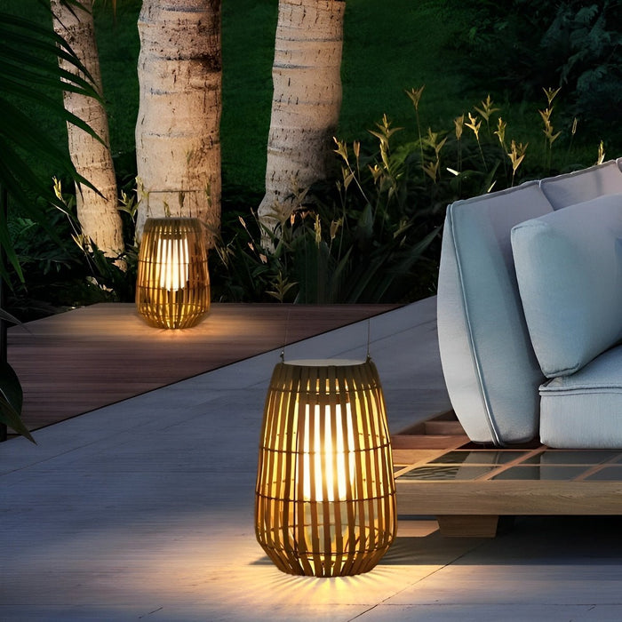 Rattan Hanging Lantern Shaped LED Light - Waterproof Outdoor Lamp, Solar / Hardwired Portable Garden Decor, Patio Lighting