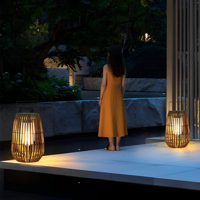 Rattan Hanging Lantern Shaped LED Light - Waterproof Outdoor Lamp, Solar / Hardwired Portable Garden Decor, Patio Lighting