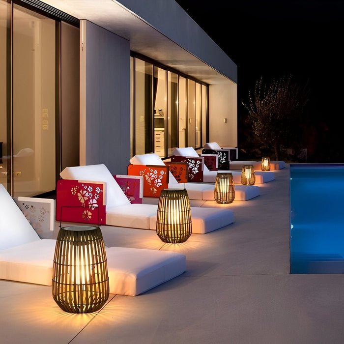 Rattan Hanging Lantern Shaped LED Light - Waterproof Outdoor Lamp, Solar / Hardwired Portable Garden Decor, Patio Lighting