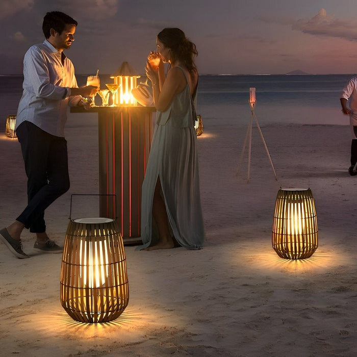 Rattan Hanging Lantern Shaped LED Light - Waterproof Outdoor Lamp, Solar / Hardwired Portable Garden Decor, Patio Lighting