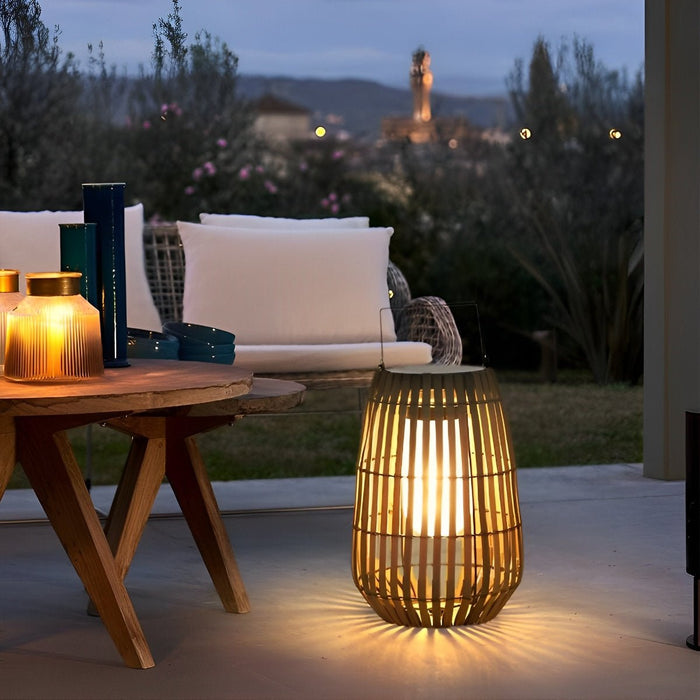 Rattan Hanging Lantern Shaped LED Light - Waterproof Outdoor Lamp, Solar / Hardwired Portable Garden Decor, Patio Lighting