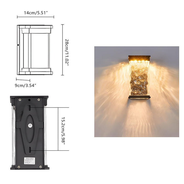 Rectangle Water Wave Outdoor Porch Light - LED Exterior Wall Fixture, Weatherproof Design