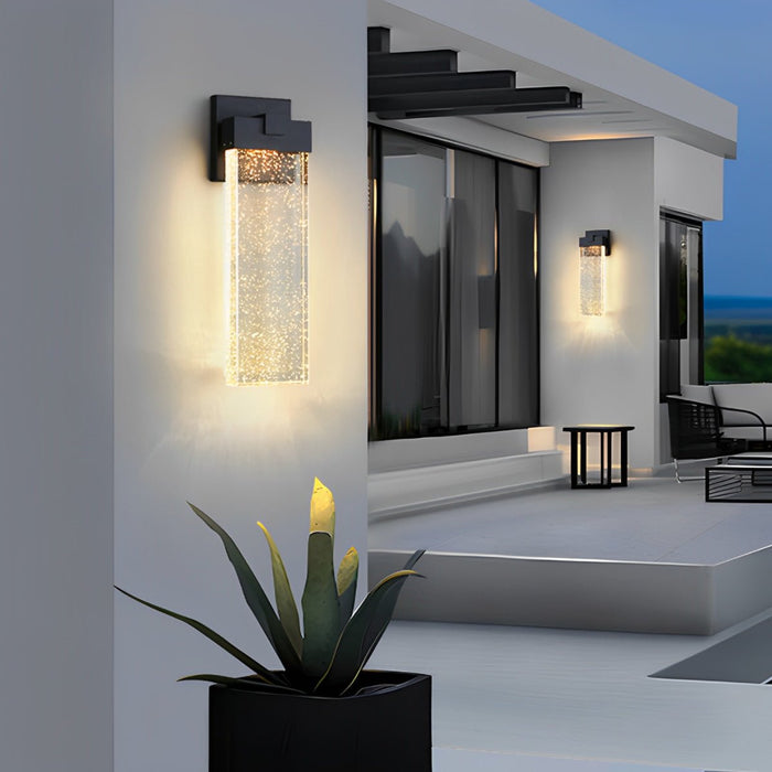 Rectangular Bubble Crystal Outdoor Wall Lamp - Modern Exterior Lighting Fixture for Patios, Porches, and Entryways