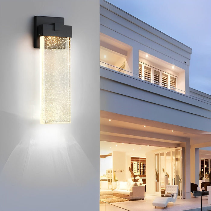 Rectangular Bubble Crystal Outdoor Wall Lamp - Modern Exterior Lighting Fixture for Patios, Porches, and Entryways