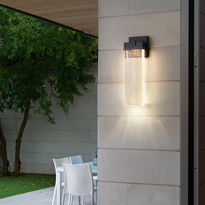 Rectangular Bubble Crystal Outdoor Wall Lamp - Modern Exterior Lighting Fixture for Patios, Porches, and Entryways