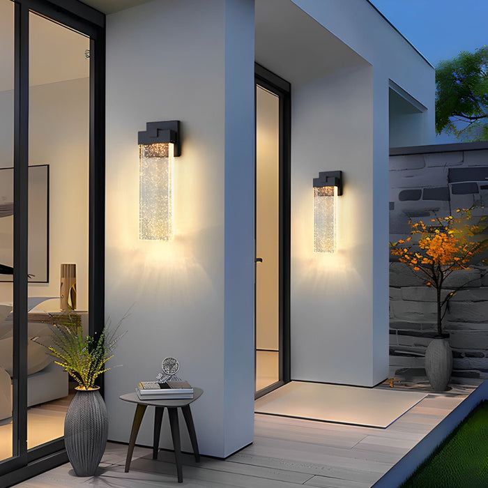 Rectangular Bubble Crystal Outdoor Wall Lamp - Modern Exterior Lighting Fixture for Patios, Porches, and Entryways