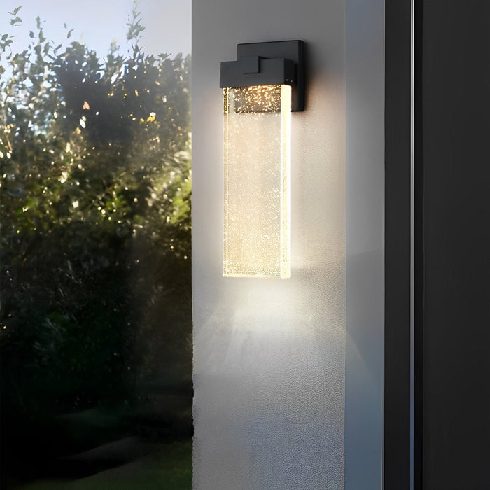 Rectangular Bubble Crystal Outdoor Wall Lamp - Modern Exterior Lighting Fixture for Patios, Porches, and Entryways