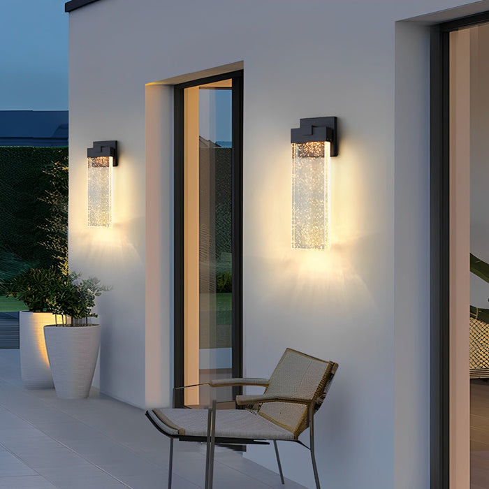 Rectangular Bubble Crystal Outdoor Wall Lamp - Modern Exterior Lighting Fixture for Patios, Porches, and Entryways