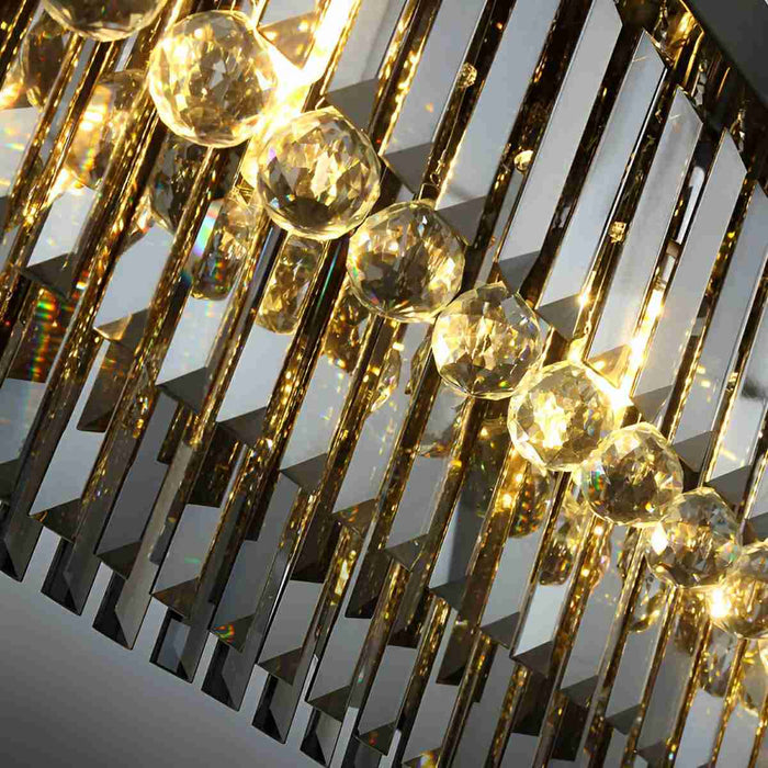 Rectangular Crystal LED Chandelier - Dimmable Smoke Gray Modern Light Fixture for Dining Room, Kitchen Island