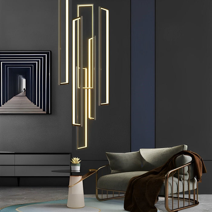 Rectangular Nordic Duplex Stair Chandelier - Modern Multi-Level Lighting, High Ceiling Foyer Fixture
