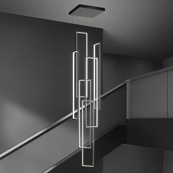 Rectangular Nordic Duplex Stair Chandelier - Modern Multi-Level Lighting, High Ceiling Foyer Fixture