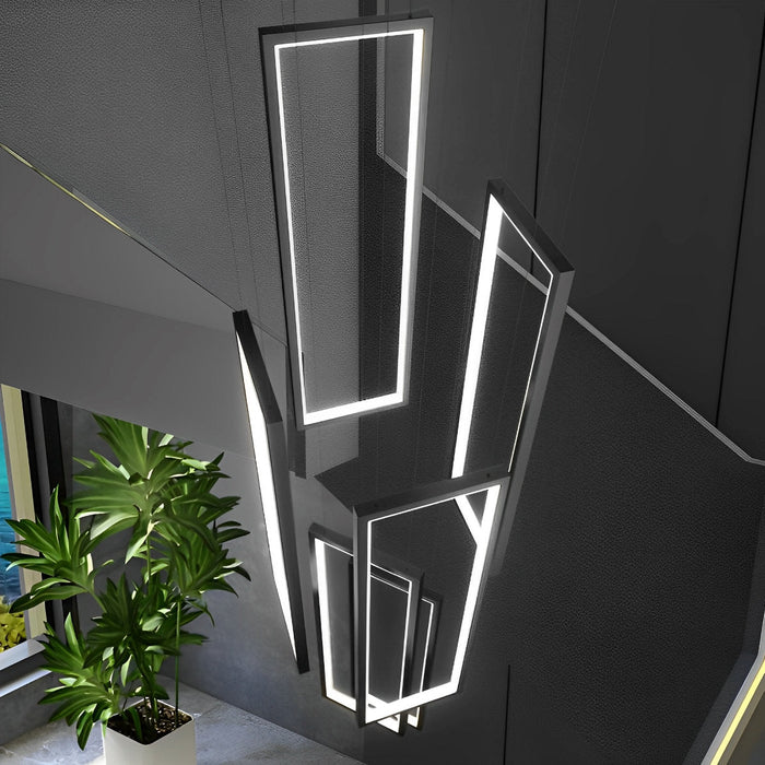 Rectangular Nordic Duplex Stair Chandelier - Modern Multi-Level Lighting, High Ceiling Foyer Fixture