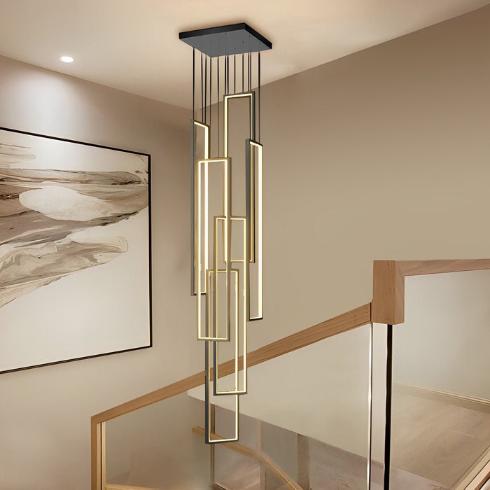 Rectangular Nordic Duplex Stair Chandelier - Modern Multi-Level Lighting, High Ceiling Foyer Fixture