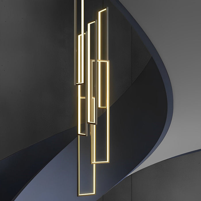 Rectangular Nordic Duplex Stair Chandelier - Modern Multi-Level Lighting, High Ceiling Foyer Fixture