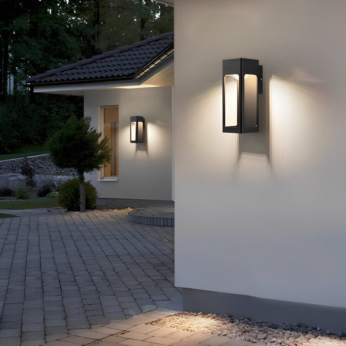 Rectangular Outdoor Wall Sconce - Modern Black LED Fixture, Weatherproof Exterior Lighting