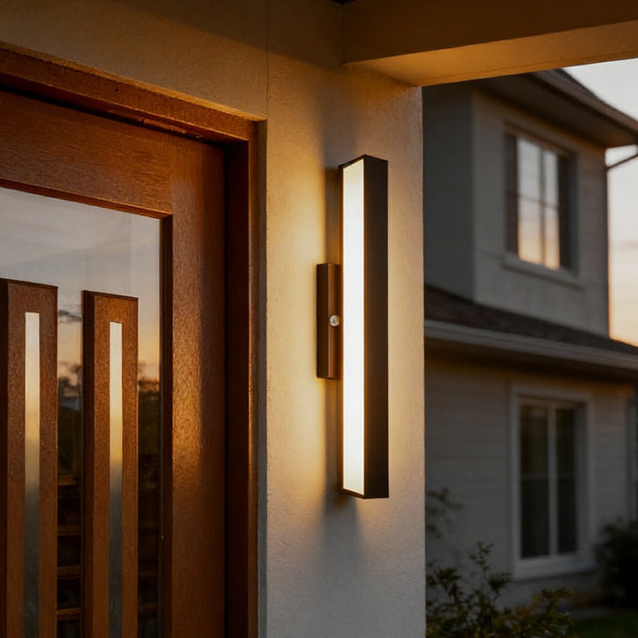 Rectangular Motion Sensor Wall Sconce - Outdoor LED Light / Waterproof, Black Finish