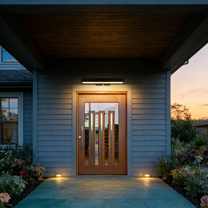 Rectangular Motion Sensor Wall Sconce - Outdoor LED Light / Waterproof, Black Finish