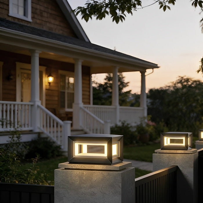 Stainless Steel Solar LED Post Light - Modern Outdoor Square Lantern / Waterproof, Energy-Efficient for Fence, Patio, Gate