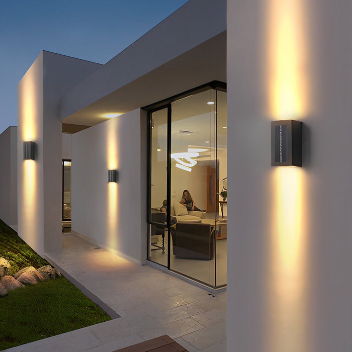 Rectangular Waterproof Up/Down Solar LED Wall Sconce - Modern Outdoor Accent Lighting, Energy Efficient