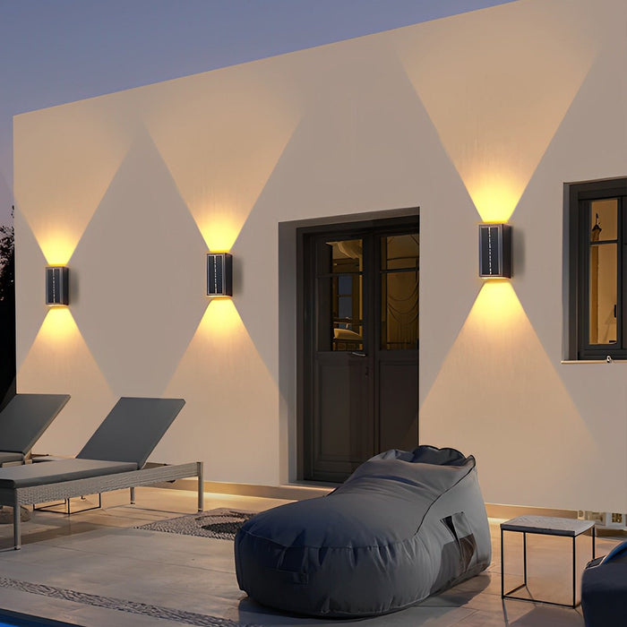 Rectangular Waterproof Up/Down Solar LED Wall Sconce - Modern Outdoor Accent Lighting, Energy Efficient