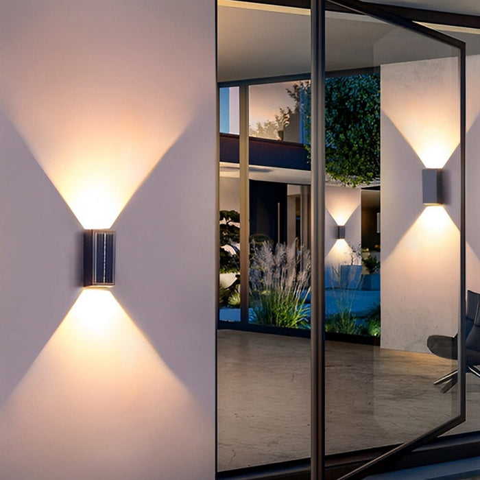 Rectangular Waterproof Up/Down Solar LED Wall Sconce - Modern Outdoor Accent Lighting, Energy Efficient