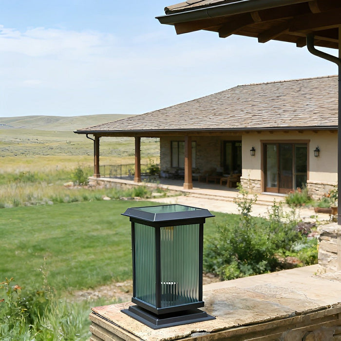 Retro Glass Solar Fence Post Light - Modern Matte Black Design, Outdoor LED Pillar Lamp, Waterproof Aluminum Construction