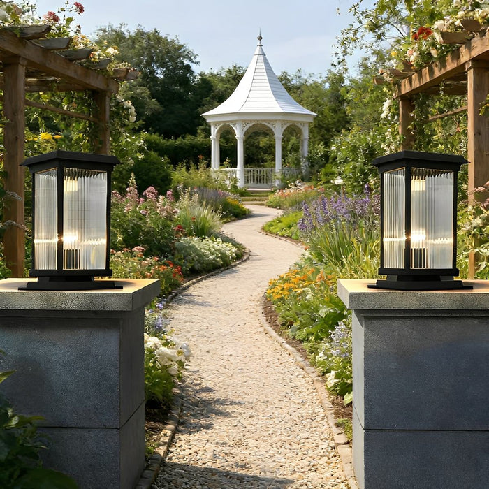 Retro Glass Solar Fence Post Light - Modern Matte Black Design, Outdoor LED Pillar Lamp, Waterproof Aluminum Construction