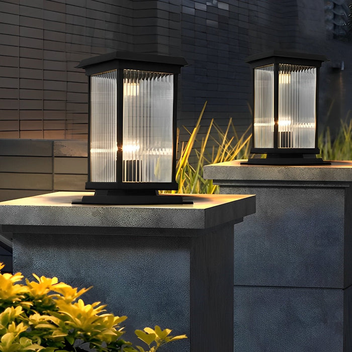 Retro Glass Solar Fence Post Light - Modern Matte Black Design, Outdoor LED Pillar Lamp, Waterproof Aluminum Construction