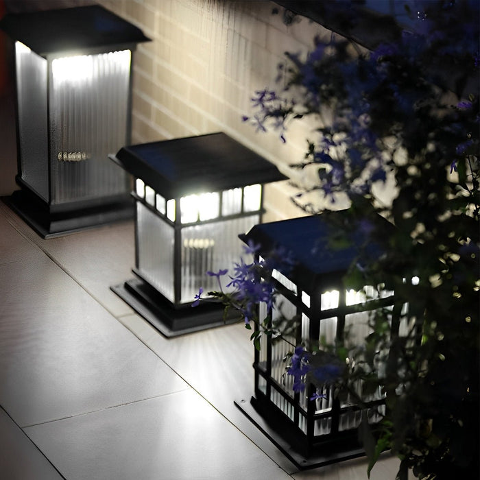 Retro Glass Solar Fence Post Light - Modern Matte Black Design, Outdoor LED Pillar Lamp, Waterproof Aluminum Construction