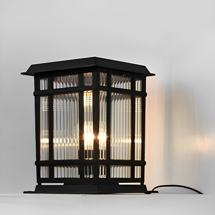 Retro Glass Solar Fence Post Light - Modern Matte Black Design, Outdoor LED Pillar Lamp, Waterproof Aluminum Construction