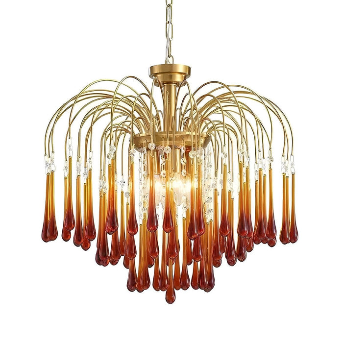 Retro Gold Linear Chandelier, Teardrop Crystal, Dining Room/Living Room, Adjustable Height, Dimmable