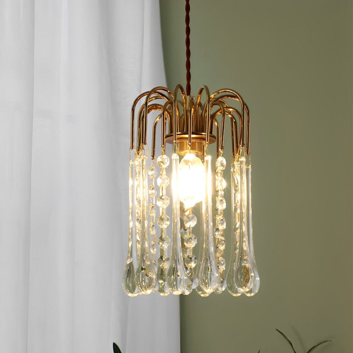 Retro Gold Linear Chandelier, Teardrop Crystal, Dining Room/Living Room, Adjustable Height, Dimmable