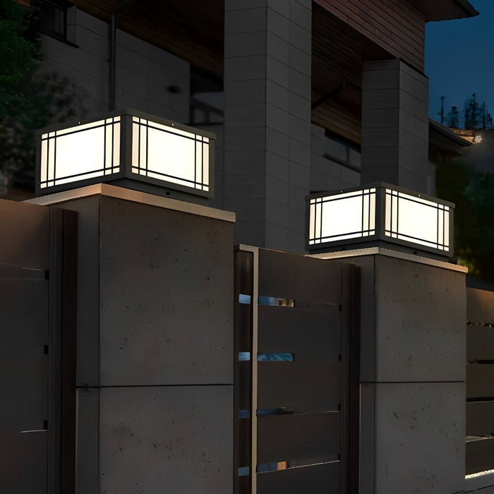 Solar Fence Post Light, Retro Grilles, Dusk to Dawn, Outdoor Security/Pathway/Deck