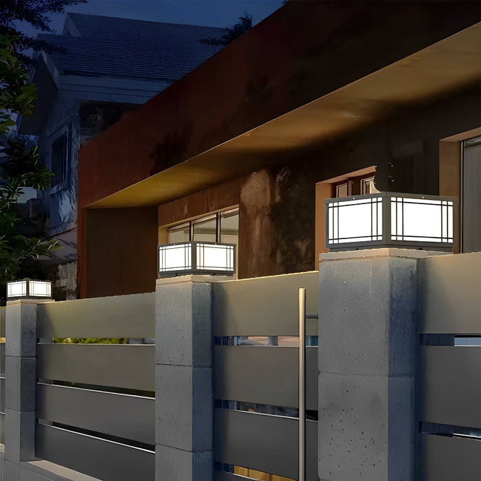Solar Fence Post Light, Retro Grilles, Dusk to Dawn, Outdoor Security/Pathway/Deck