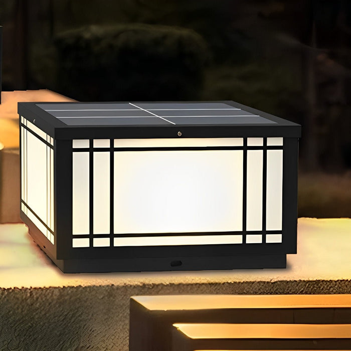 Solar Fence Post Light, Retro Grilles, Dusk to Dawn, Outdoor Security/Pathway/Deck