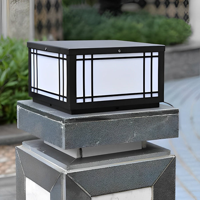 Solar Fence Post Light, Retro Grilles, Dusk to Dawn, Outdoor Security/Pathway/Deck